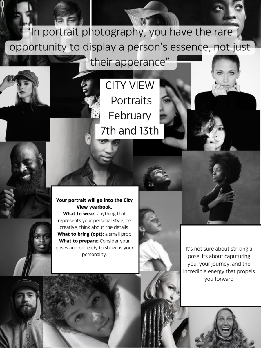 We will be taking portraits at City View for use in our yearbook. Portrait dates are February 7th and 13th. 